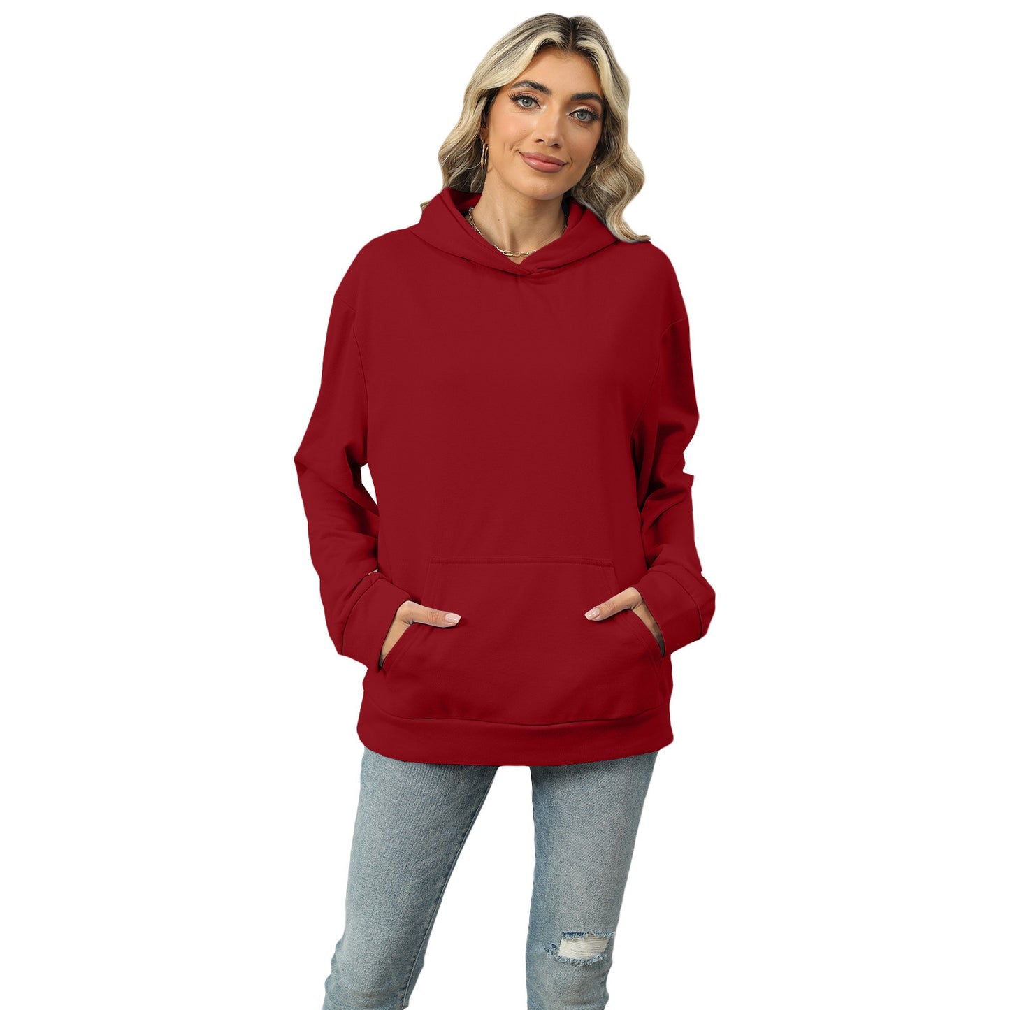 Moletom casual com capuz e bolso feminino
