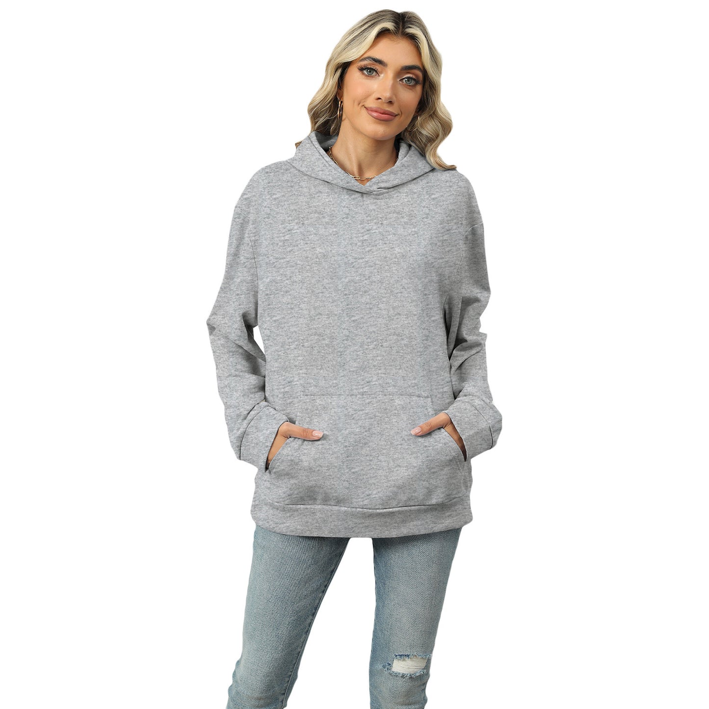 Moletom casual com capuz e bolso feminino