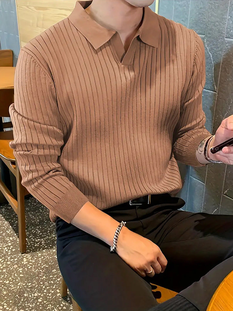 Lapel Texture Stretch Slim Knit Polo Shirt Men Polo Shirt Fashion Clothing