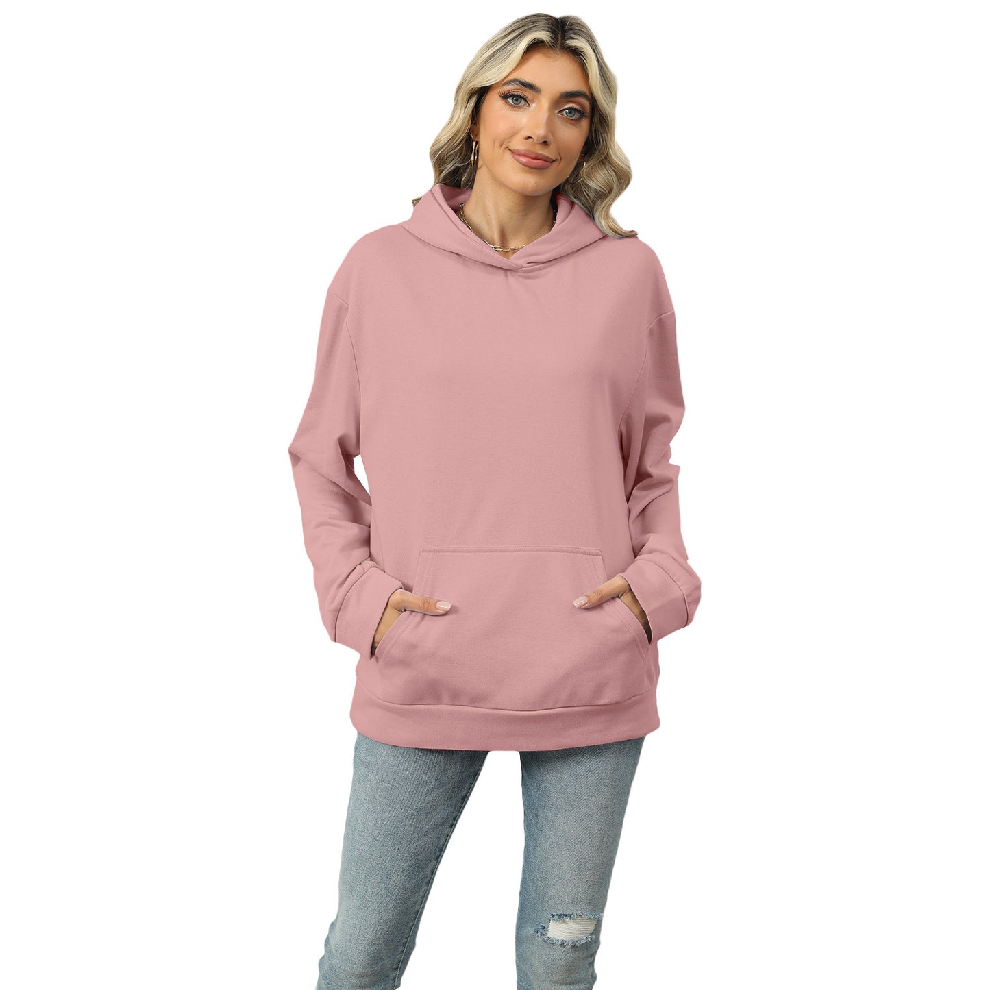 Moletom casual com capuz e bolso feminino