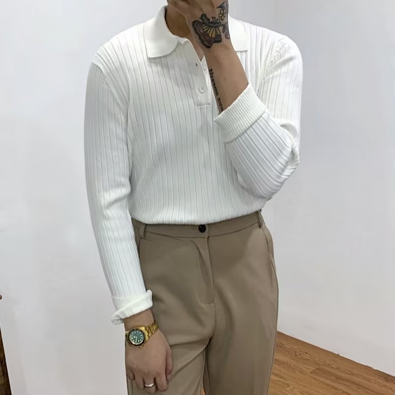 Lapel Texture Stretch Slim Knit Polo Shirt Men Polo Shirt Fashion Clothing