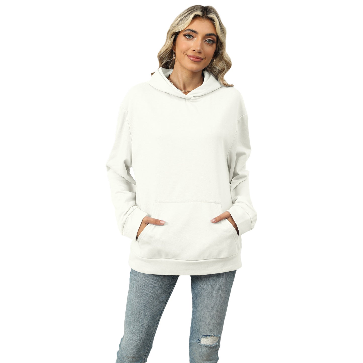 Moletom casual com capuz e bolso feminino