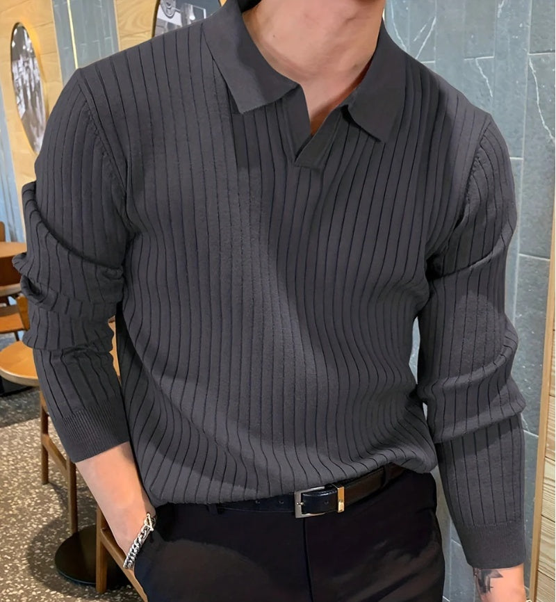 Lapel Texture Stretch Slim Knit Polo Shirt Men Polo Shirt Fashion Clothing