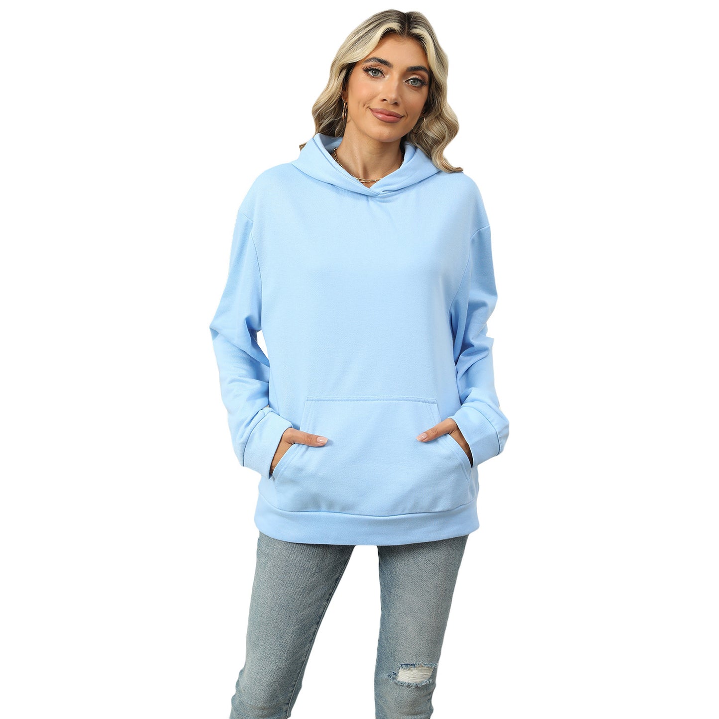 Moletom casual com capuz e bolso feminino