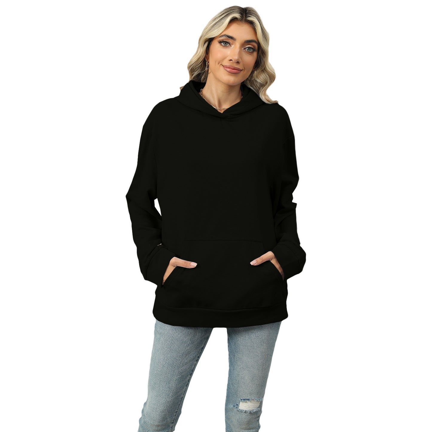 Moletom casual com capuz e bolso feminino
