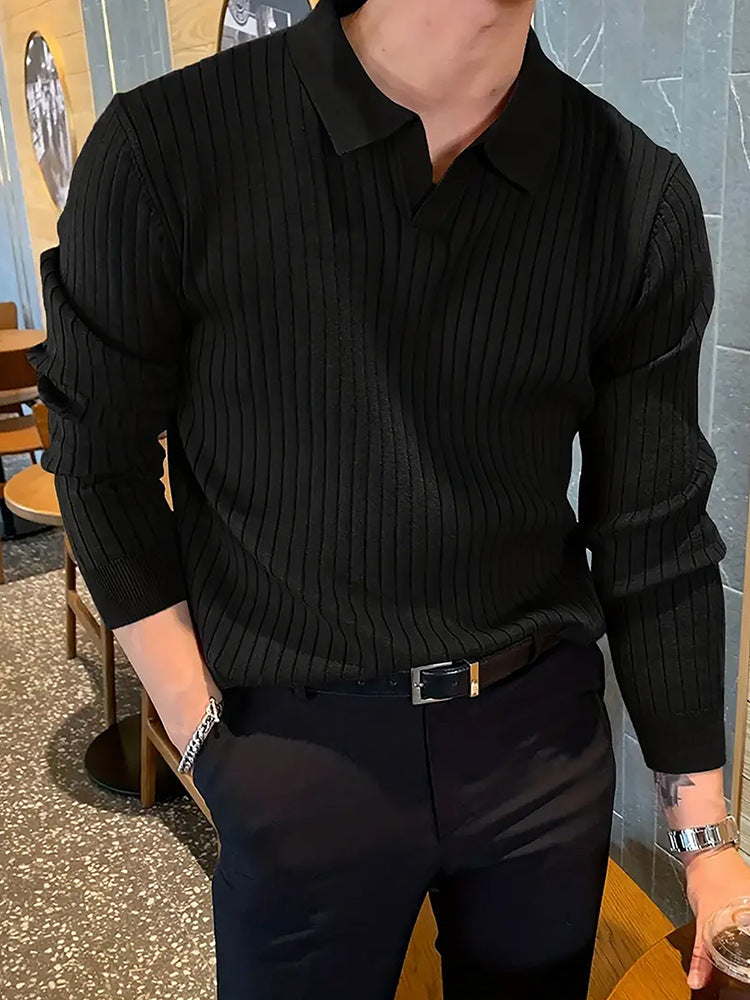Lapel Texture Stretch Slim Knit Polo Shirt Men Polo Shirt Fashion Clothing