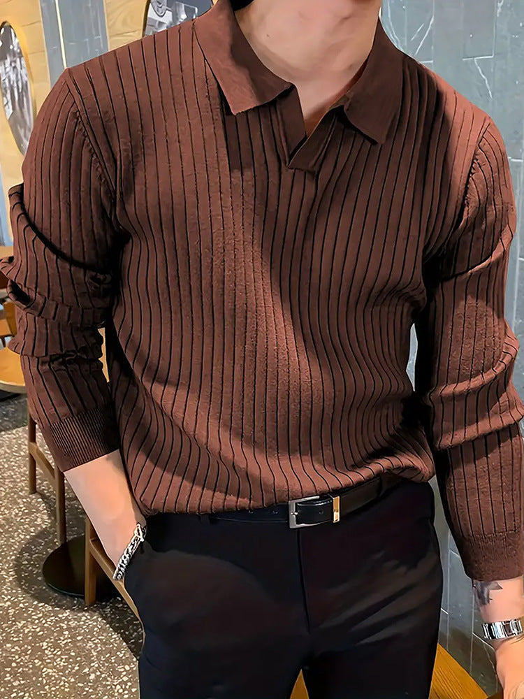 Lapel Texture Stretch Slim Knit Polo Shirt Men Polo Shirt Fashion Clothing