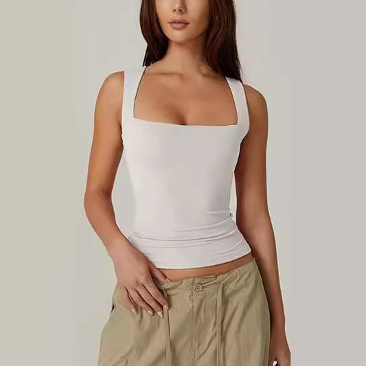 Summer Square-neck Tank Vest Ins Fashion Slim Solid Sleeveless Tops For Women Clothing