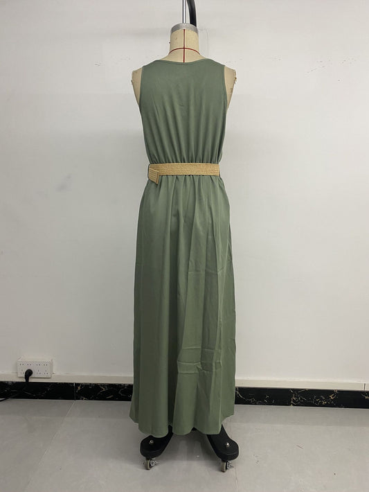 Summer Round-neck Sleeveless Split Dress For Women