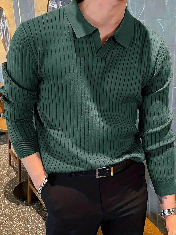 Lapel Texture Stretch Slim Knit Polo Shirt Men Polo Shirt Fashion Clothing